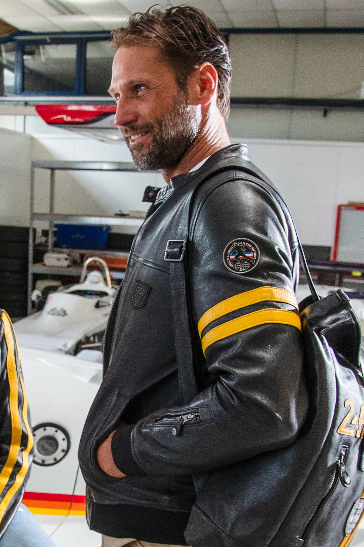 Matte black sheep leather jacket. Racing-inspired, regular fit. - Image n°2