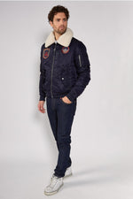Navy blue nylon bombers with removable fur collar - Image n°7