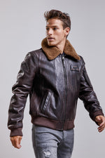 Striking brown lambskin aviator jacket with removable collar. - Image n°3