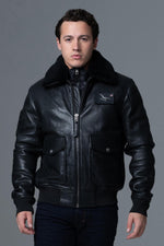 French Air and Space Force-endorsed lambskin aviator jacket in black. - Image n°10