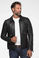 Elegant black racing leather jacket with shirt collar - Image n°4