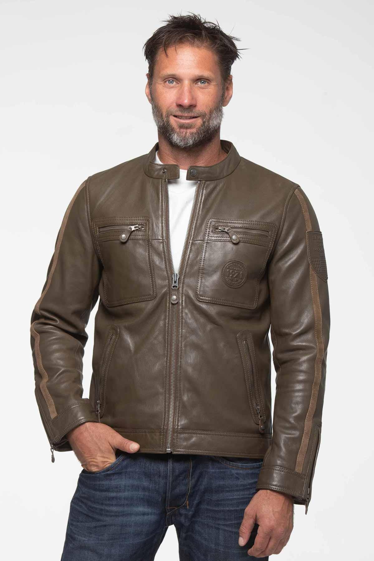 Sheepskin jacket in military green, inspired by Steve McQueen's look. - Image n°2