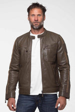 Sheepskin jacket in military green, inspired by Steve McQueen's look. - Image n°1