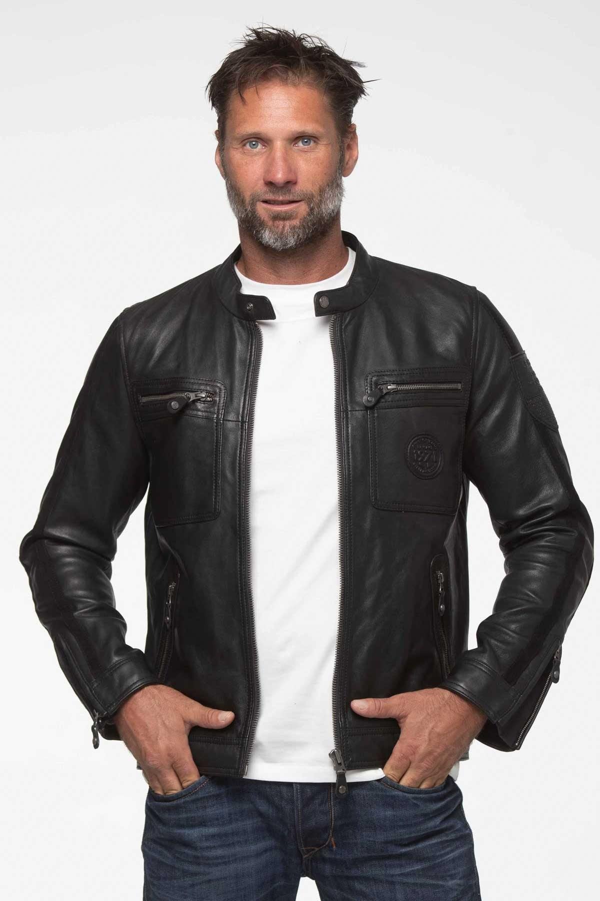 Steve McQueen black biker collar leather jacket - Image n°5