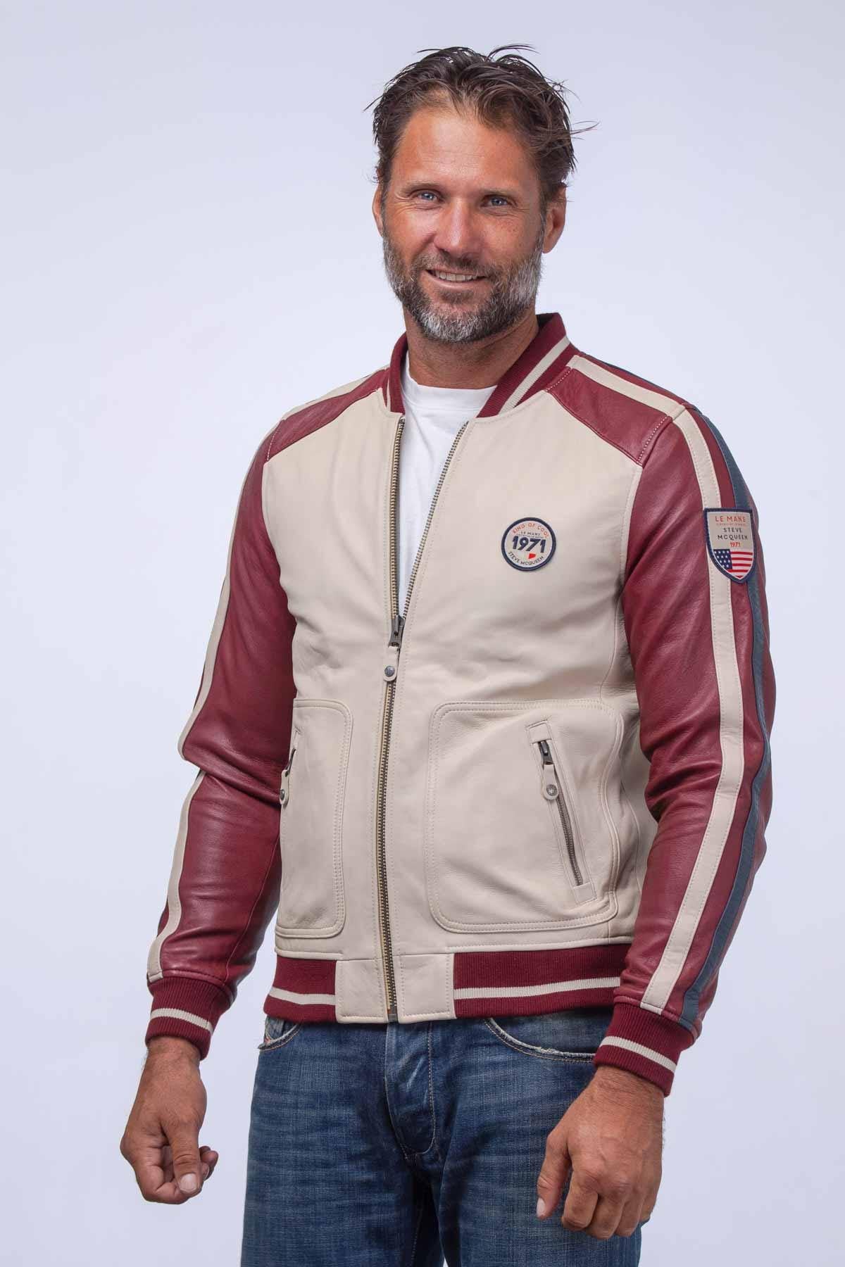 McQueen's racing legacy in a deep red sheepskin jacket-light, supple. - Image n°1