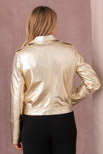 Pearl-finish lambskin jacket in gold/ecru-ultra-soft and slim-fit. - Image n°9