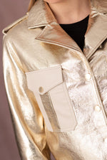 Pearl-finish lambskin jacket in gold/ecru-ultra-soft and slim-fit. - Image n°10