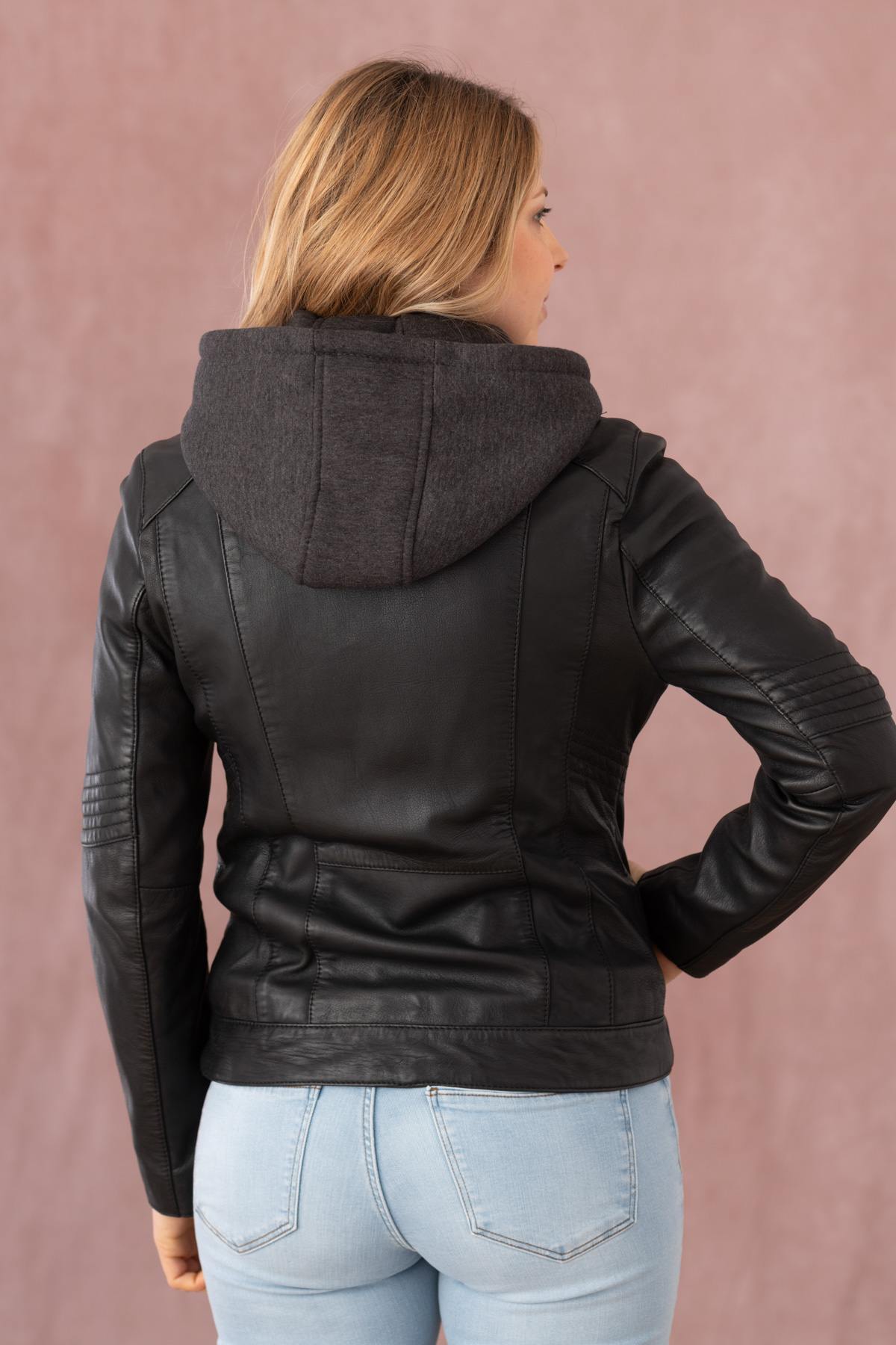 Soft black lambsheep leather jacket with hood. A year-round classic. - Image n°7