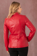Red lambskin jacket, slim fit, moto collar-lightweight for spring. - Image n°5