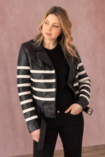 A black lambskin biker jacket, sleek and versatile with a regular cut. - Image n°1