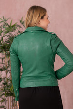Leather Biker Jacket with holly green belt - Image n°5