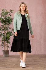 Pistachio lambskin biker jacket, lightweight for spring-summer ease. - Image n°11