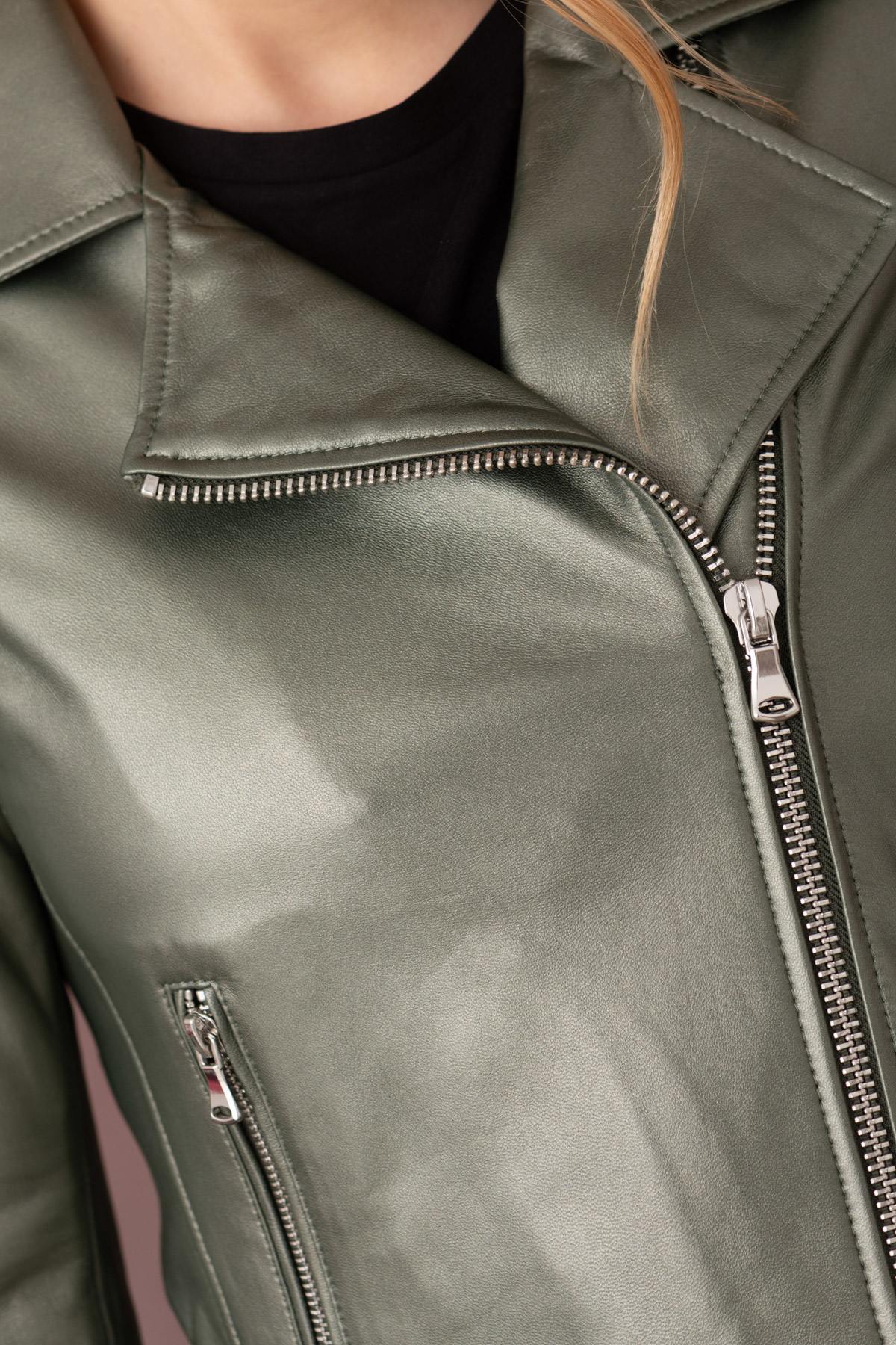 A metallic dark green sheepskin biker jacket, bold and seasonless. - Image n°11