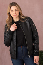 Black leather bomber jacket for women - Image n°14