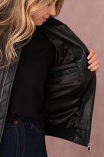 Black leather bomber jacket for women - Image n°15