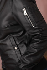 Black leather bomber jacket for women - Image n°12