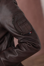 Rich brown lambskin jacket, slim fit, bomber collar and zip pockets. - Image n°11