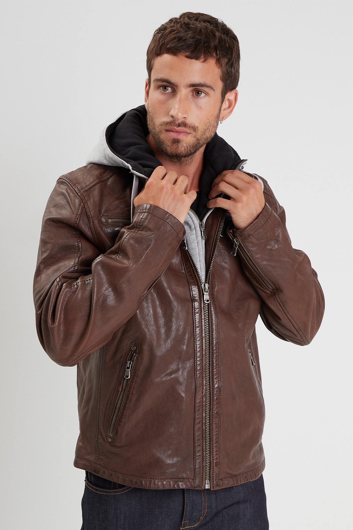Lambskin biker jacket with detachable hood. Daytona's style. - Image n°1