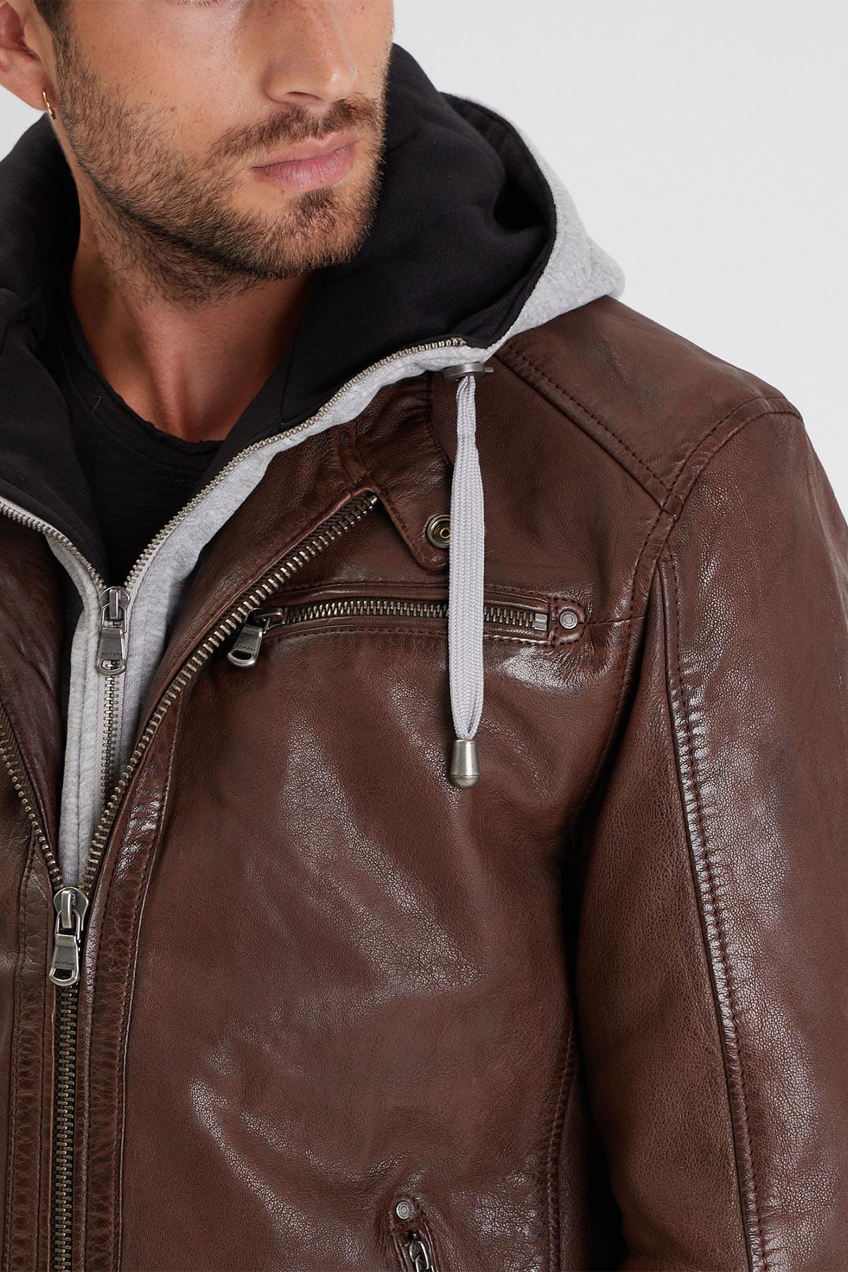 Lambskin biker jacket with detachable hood. Daytona's style. - Image n°2