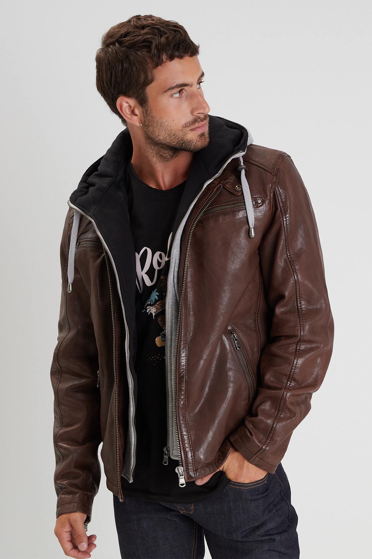 Lambskin biker jacket with detachable hood. Daytona's style. - Image n°5
