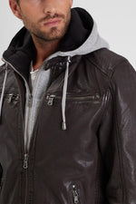 Brown lambskin jacket with detachable hood and zip sleeves. - Image n°2