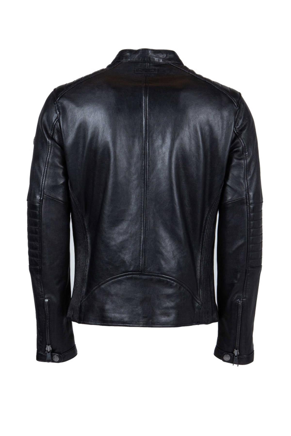 Black leather jacket with biker collar - Image n°9