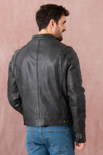 Slim-fit lambskin jacket in midnight blue, soft and timelessly styled. - Image n°6