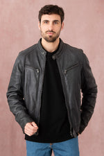 Slim-fit lambskin jacket in midnight blue, soft and timelessly styled. - Image n°8