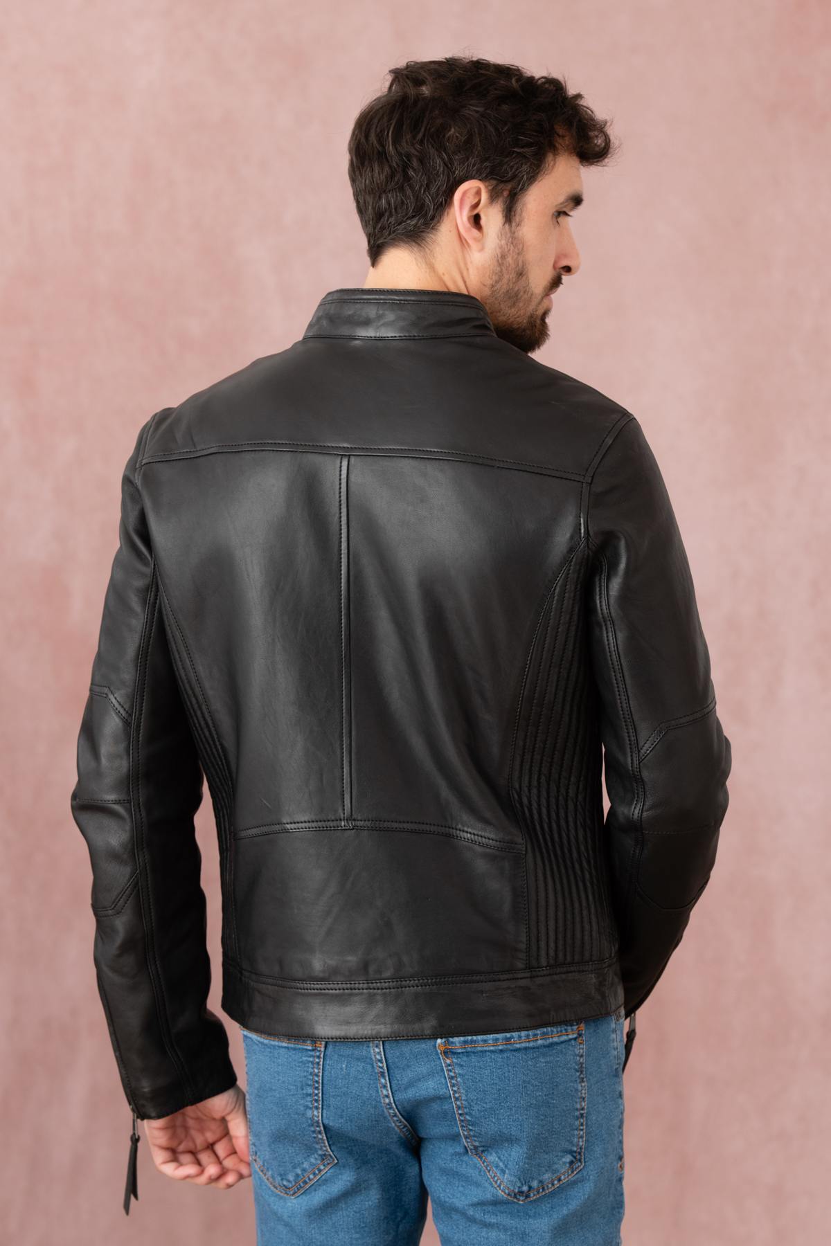Lambskin biker jacket by Redskins, zipped and sleek in black. - Image n°2