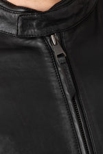 Lambskin biker jacket by Redskins, zipped and sleek in black. - Image n°6