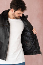 Biker-style sheep leather jacket by Redskins with detachable hood. - Image n°7