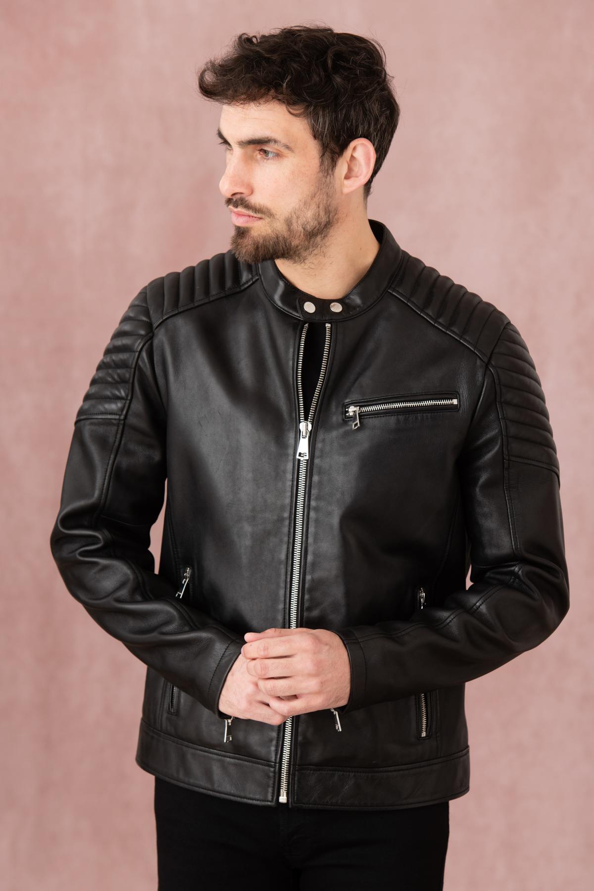 Redskins' Martini Pickle: a black sheepskin jacket with biker style. - Image n°4