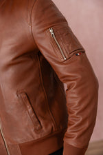 Slim lambskin bomber with moto collar and Patrouille de France patch. - Image n°10