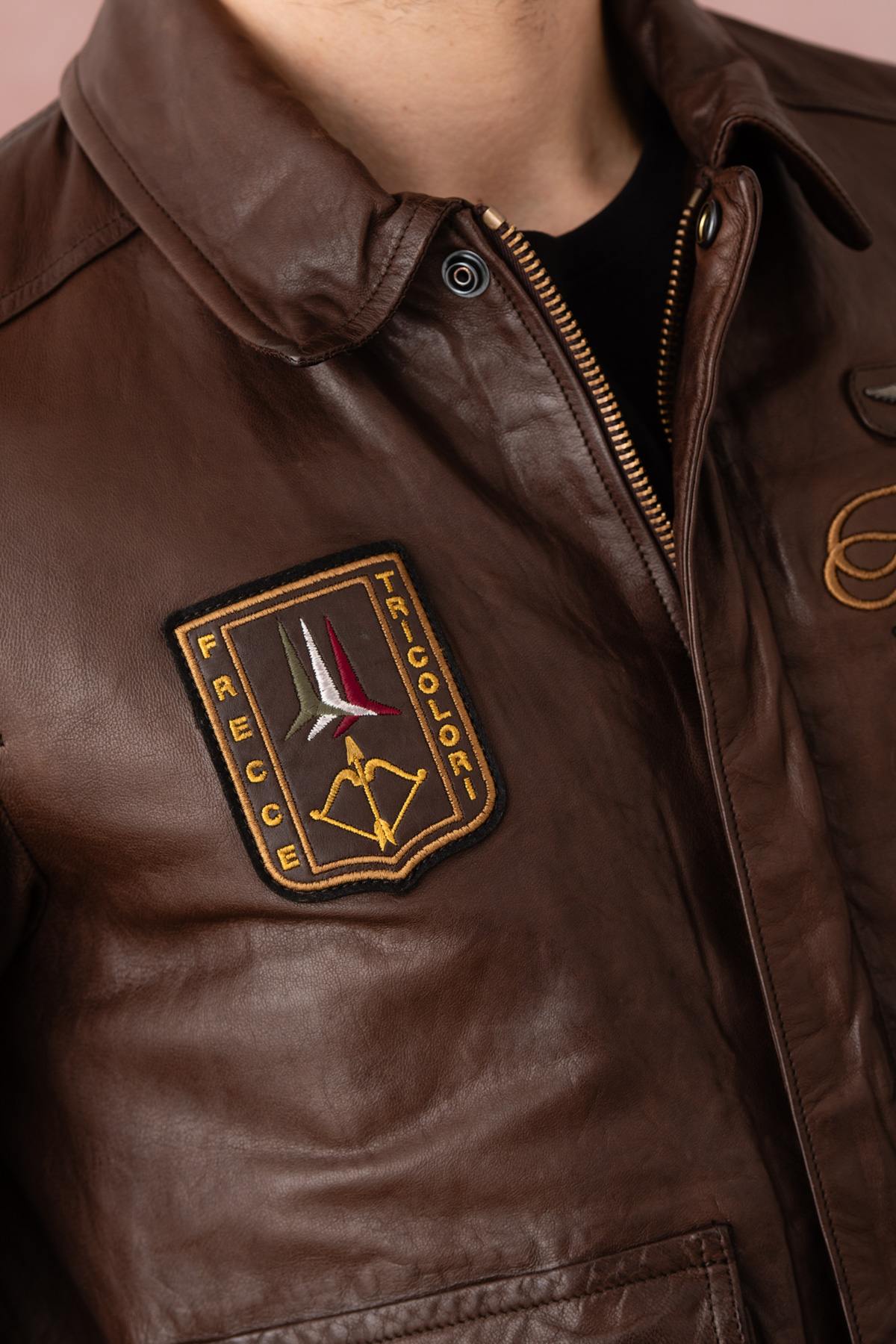 Slim Italian aviator jacket in Testa di Moro sheepskin leather. - Image n°3