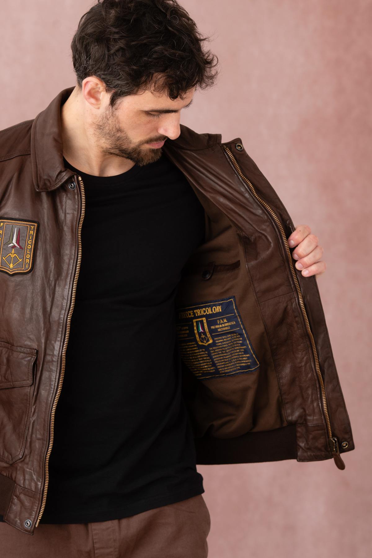 Slim Italian aviator jacket in Testa di Moro sheepskin leather. - Image n°7