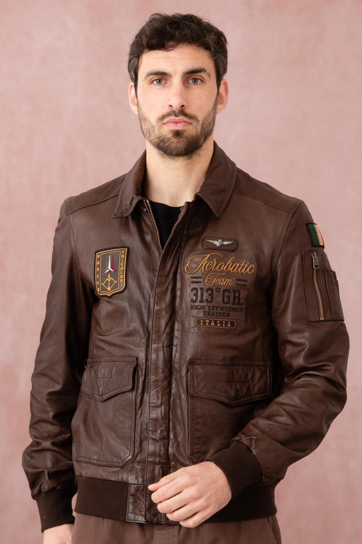 Slim Italian aviator jacket in Testa di Moro sheepskin leather. - Image n°4