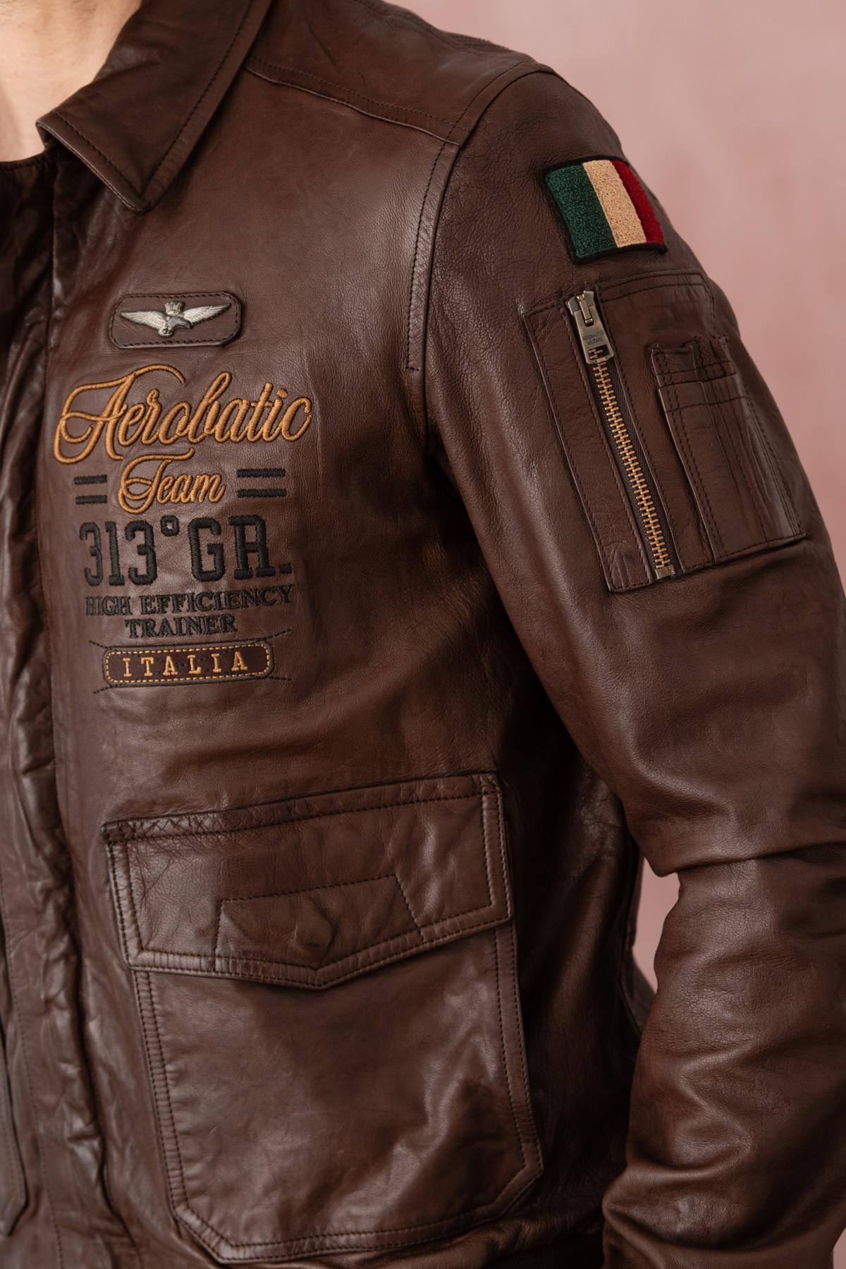Slim Italian aviator jacket in Testa di Moro sheepskin leather. - Image n°5