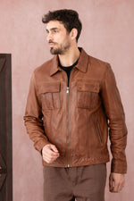 Leather jacket with shirt collar and chest pockets - Image n°5