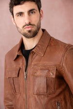Leather jacket with shirt collar and chest pockets - Image n°3