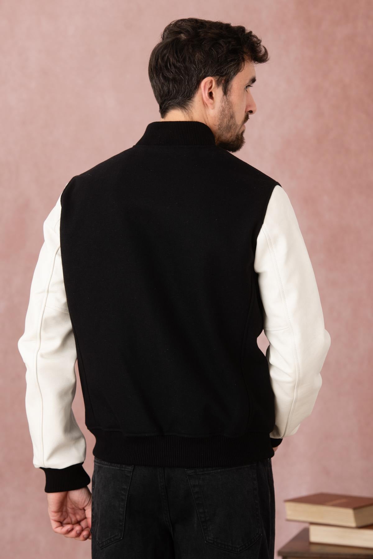 A slim-fit teddy jacket blending leather and nylon for urban style. - Image n°3