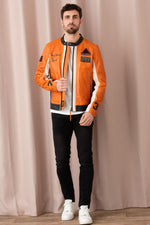 Burnt orange biker jacket in soft, vegetable-tanned sheepskin. - Image n°7