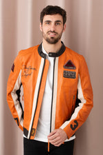 Burnt orange biker jacket in soft, vegetable-tanned sheepskin. - Image n°3