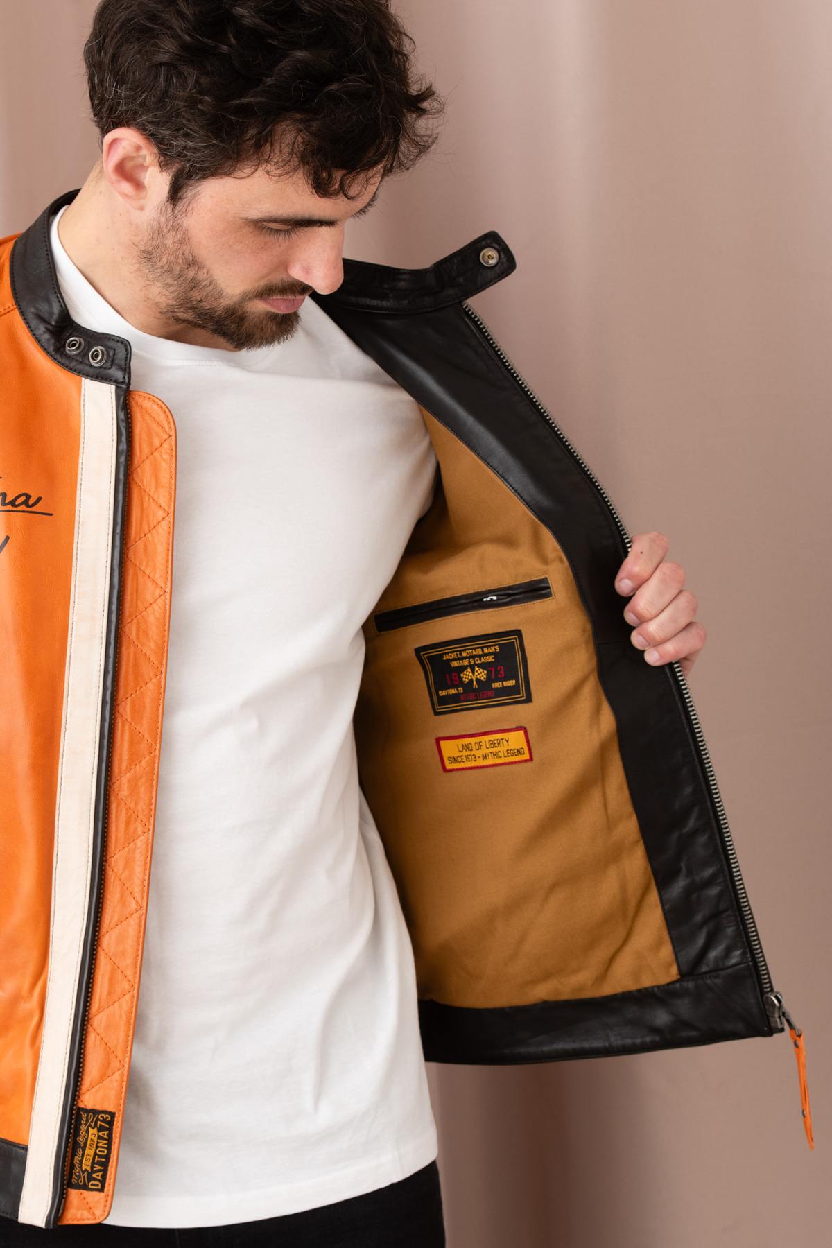 Burnt orange biker jacket in soft, vegetable-tanned sheepskin. - Image n°6