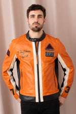 Burnt orange biker jacket in soft, vegetable-tanned sheepskin. - Image n°1