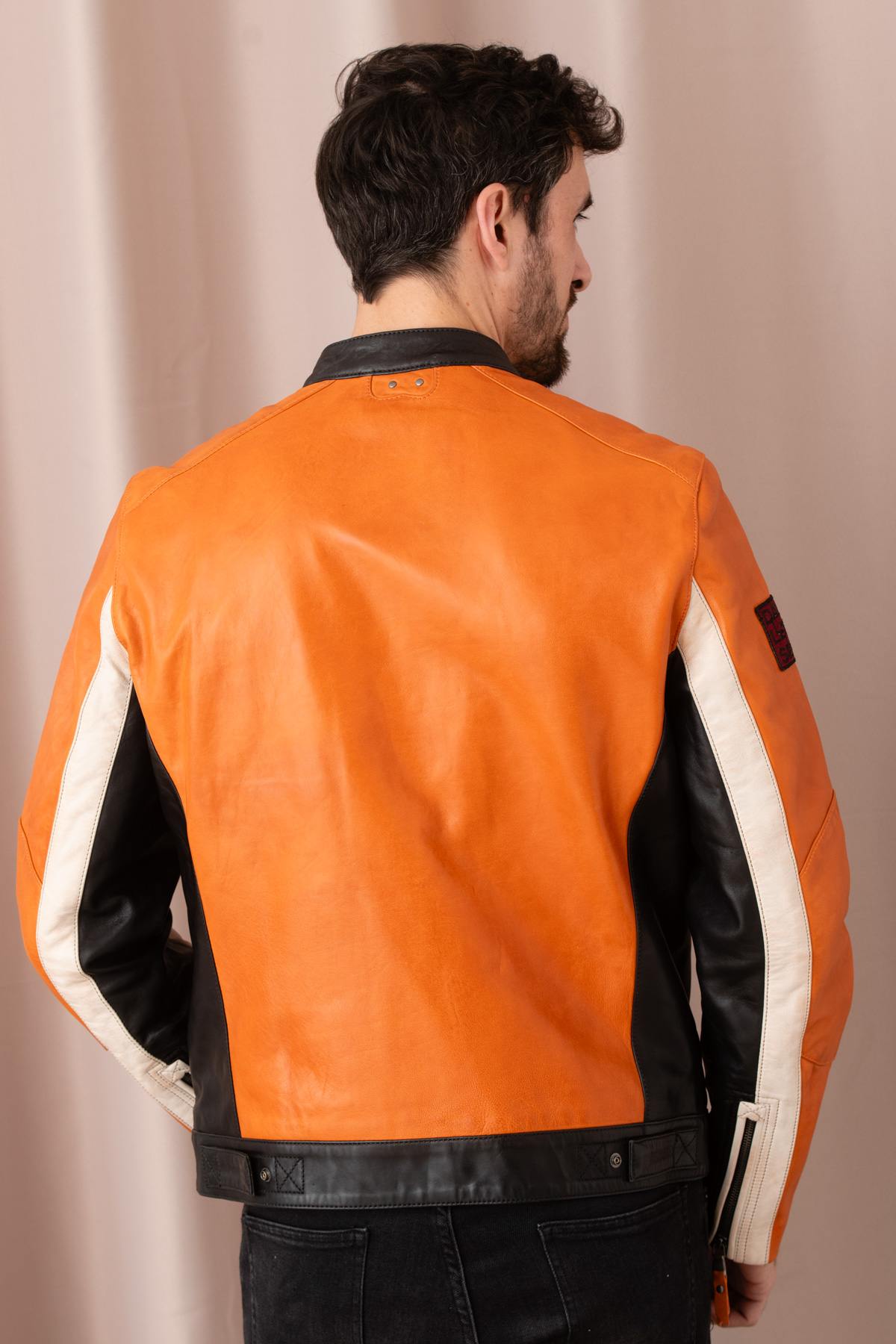 Burnt orange biker jacket in soft, vegetable-tanned sheepskin. - Image n°5