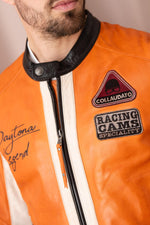 Burnt orange biker jacket in soft, vegetable-tanned sheepskin. - Image n°4