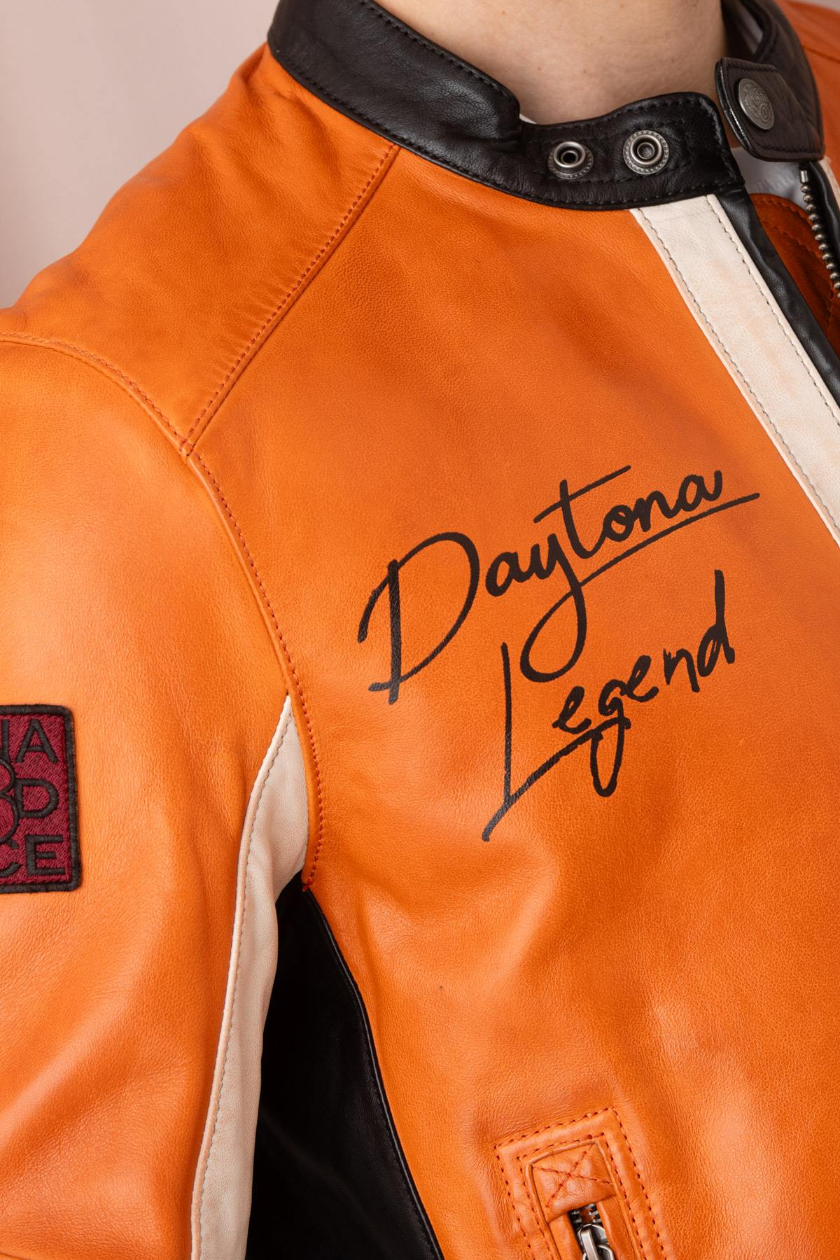 Burnt orange biker jacket in soft, vegetable-tanned sheepskin. - Image n°2