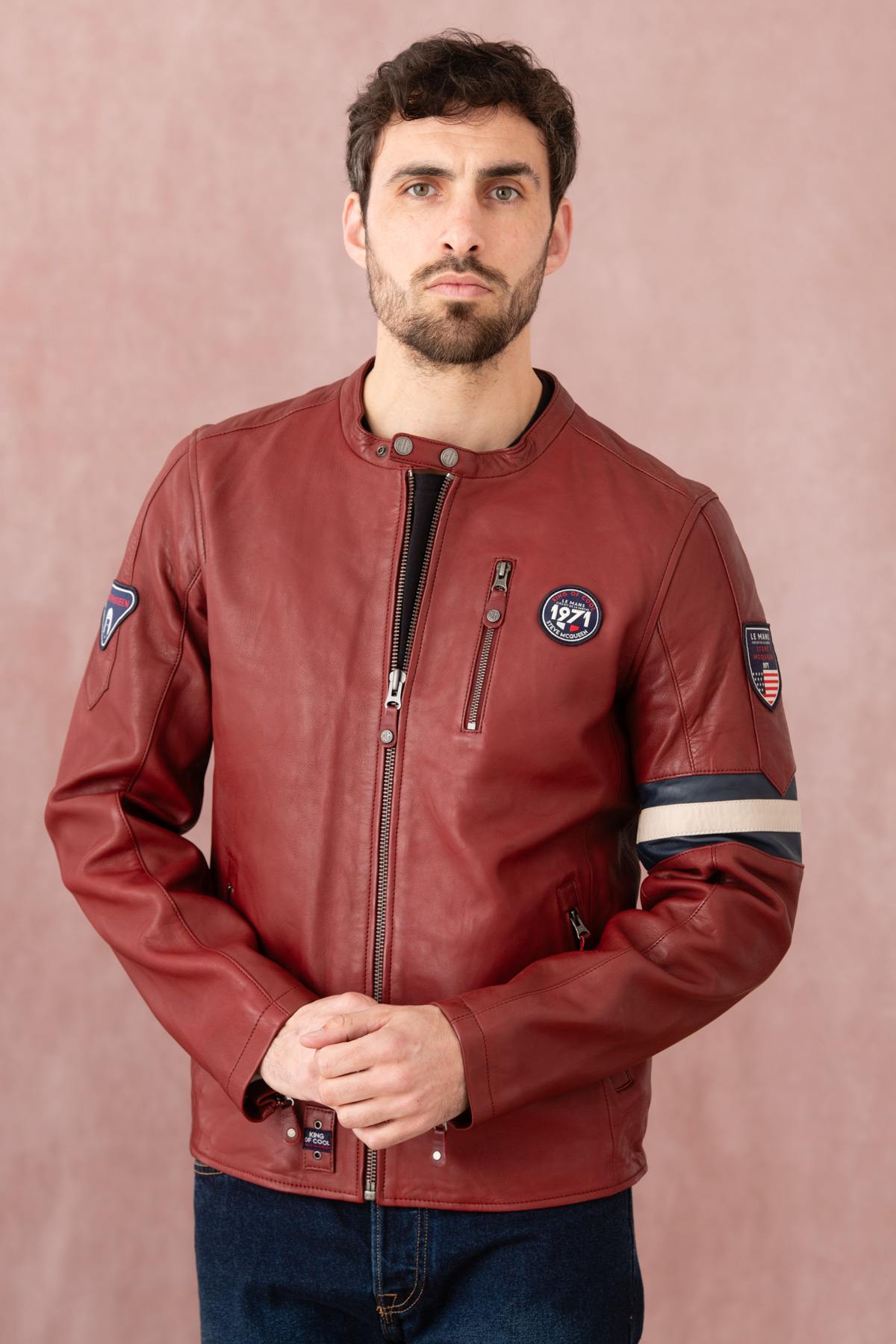 Dark red lambskin jacket, Steve McQueen-inspired. Soft and timeless. - Image n°1