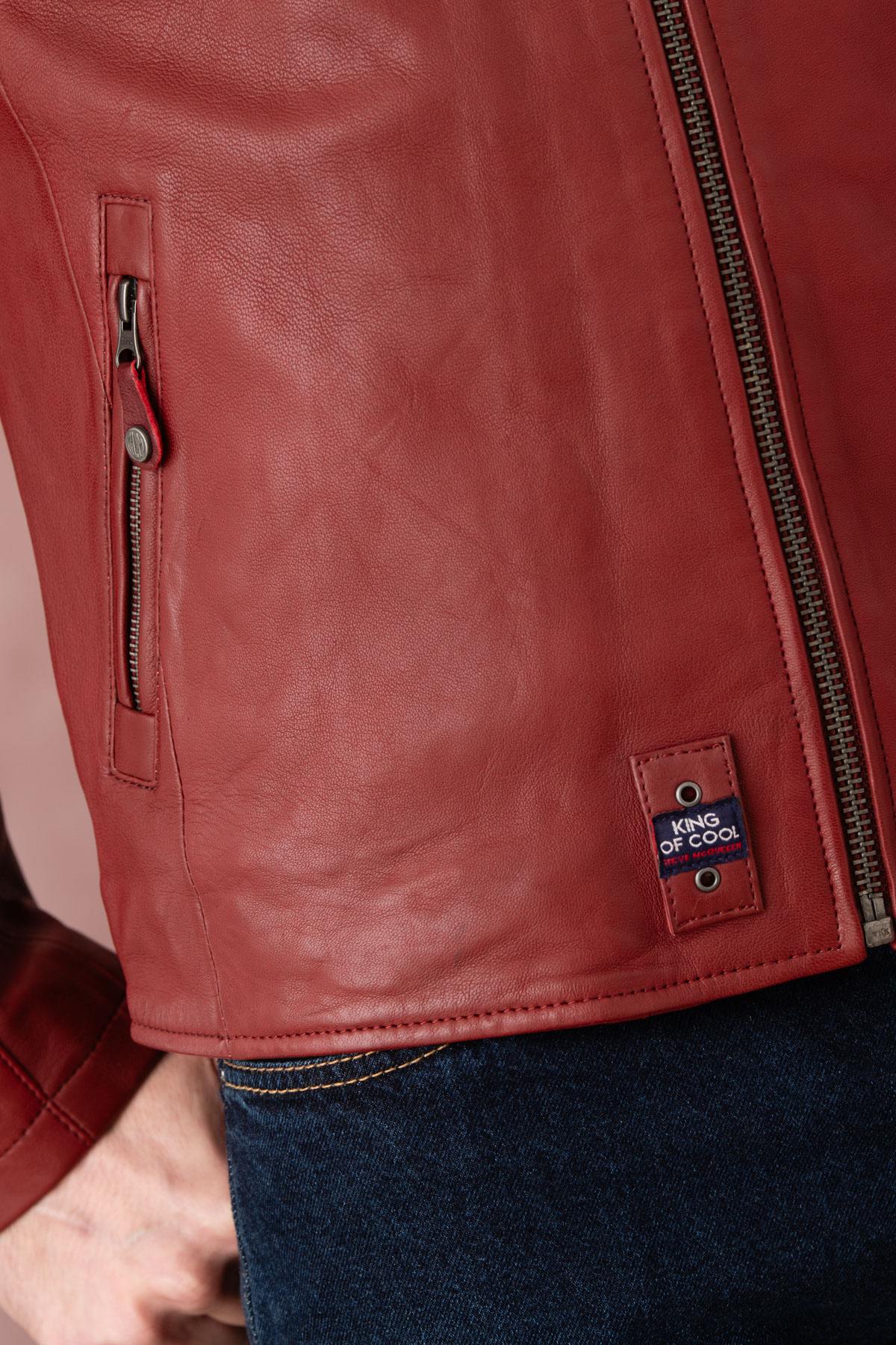 Dark red racing style leather jacket for Men - Image n°10