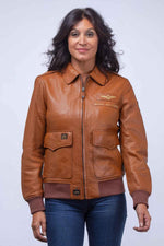 Slim-fit camel sheepskin aviator jacket, lightweight and supple. - Image n°4